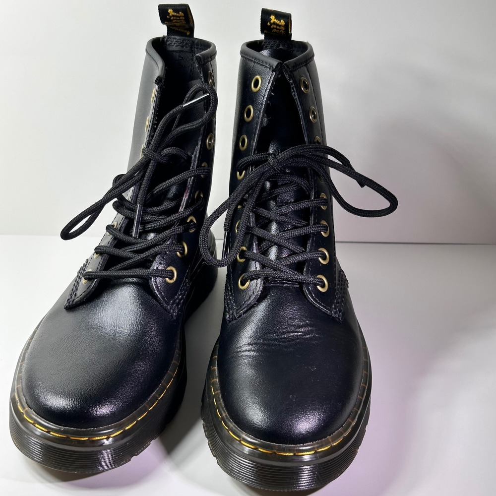 Dr. Martens Zavala Black Leather Combat Boots Gold Eyelets Womens 7 AW004 - Picture 3 of 14